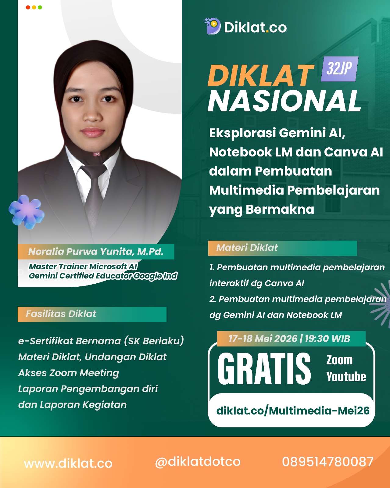 Diklat Nasional 32JP - Eksplorasi Gemini AI, Notebook LM dan Canva AI dalam Pembuatan Multimedia Pembelajaran yang Bermakna