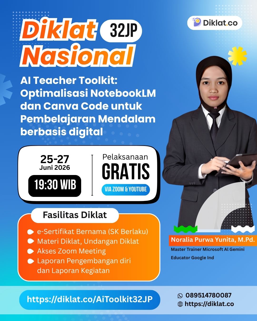 Diklat Nasional 32JP: AI Teacher Toolkit - Optimalisasi Notebook LM dan Canva Code untuk Pembelajaran Mendalam Berbasis Digital .